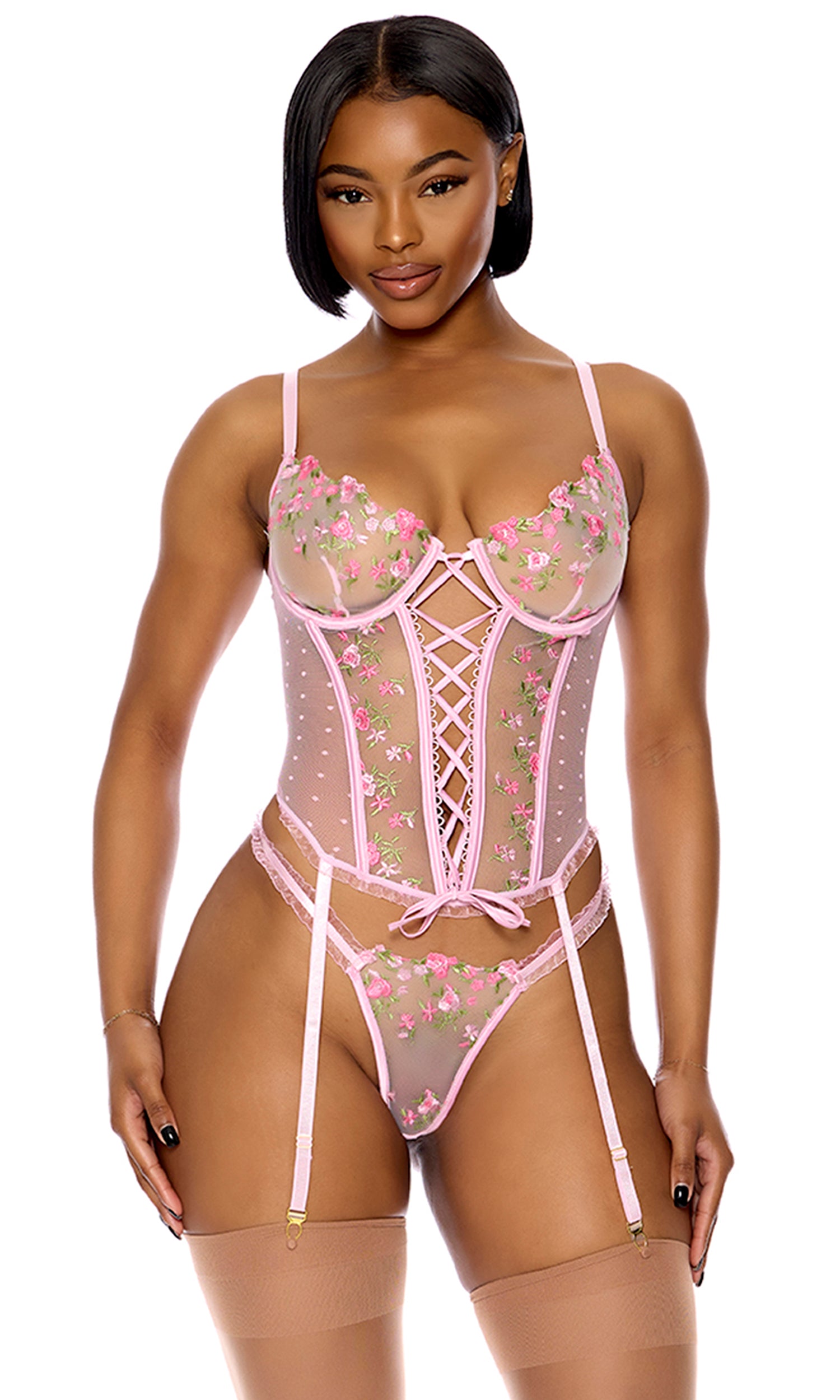 Bloom For You Embroidered Bustier Lingerie Set