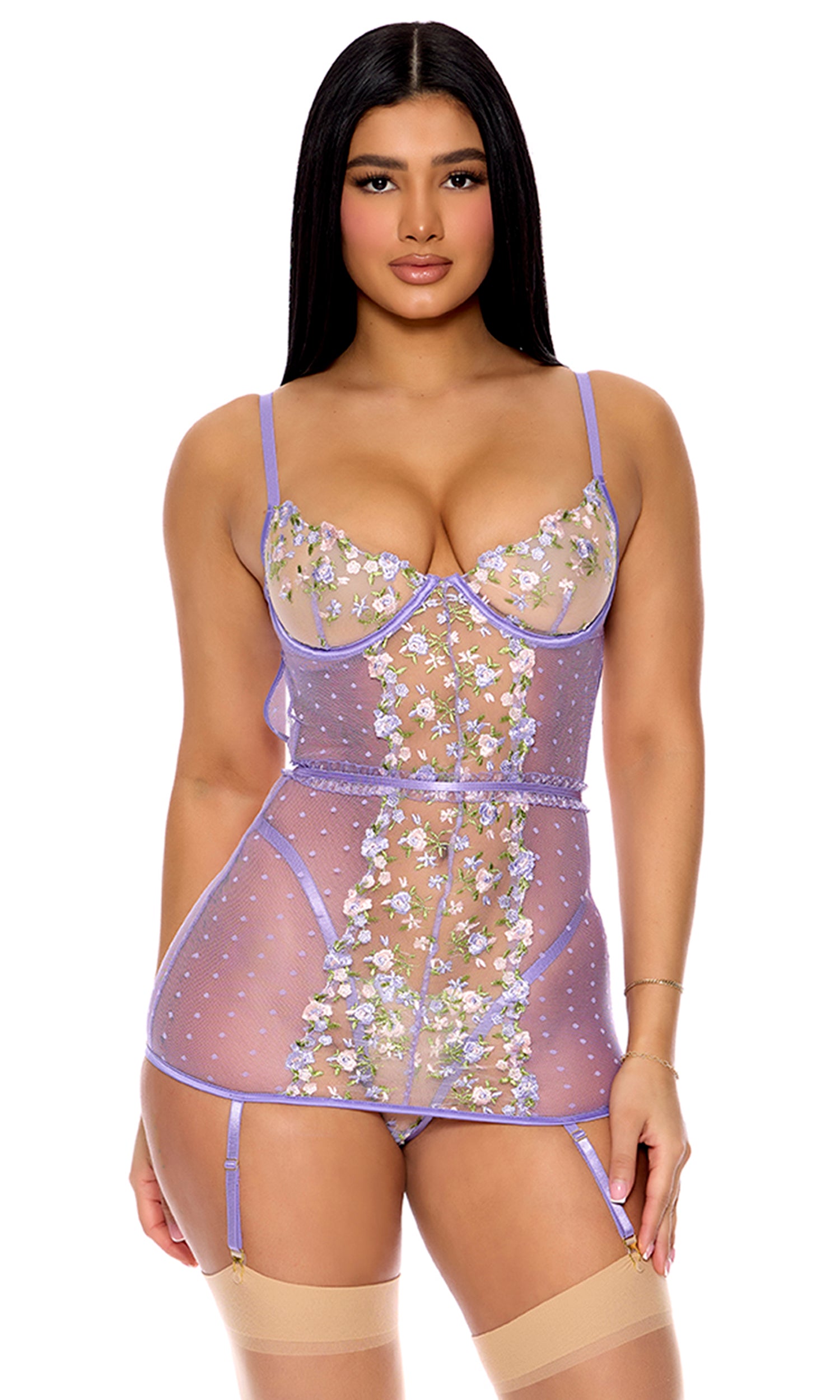 Bloom For You Embroidered Chemise Lingerie Set